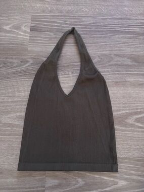 Urban Outfitters Olive Ribbed Halter Crop Top